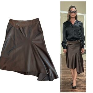 Dynamite chocolate brown satin effect high-low asymmetrical flowy midi skirt 7